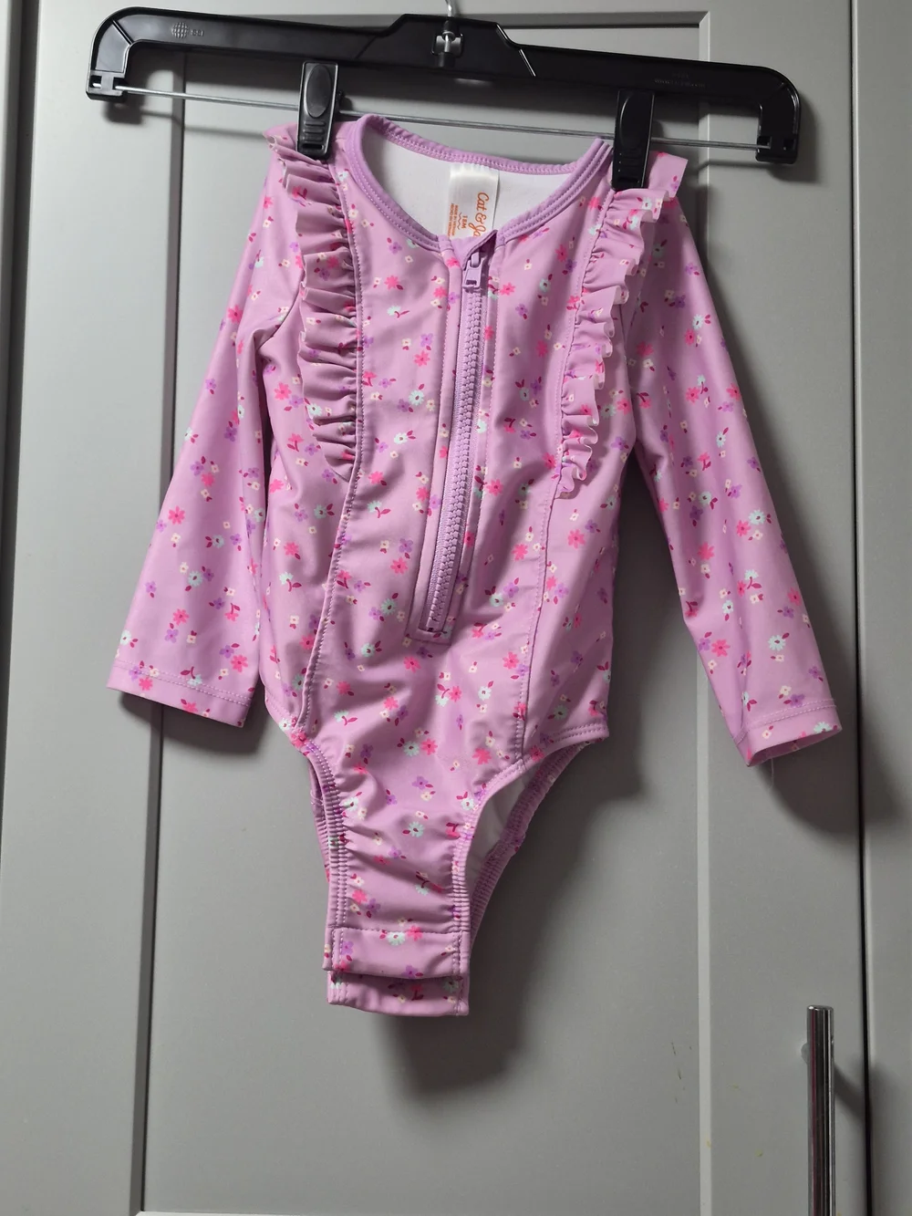 Cat & Jack Pink Floral Long-Sleeve Girls' Rashguard One-Piece 18M